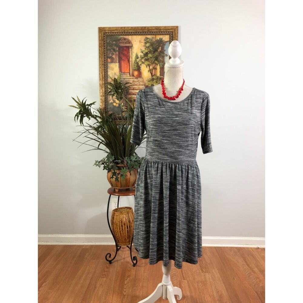 Apt. 9 Tunic Dress Womens Medium Gray Space Dye Melange Pleated Waist 3/4 Sleeve